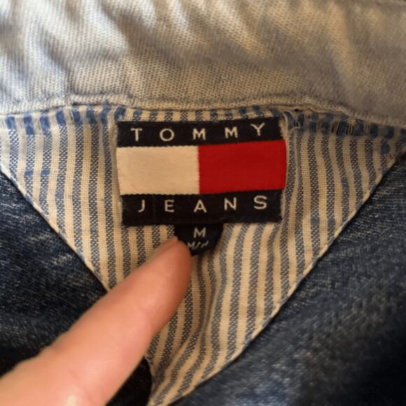 Tommy Hilfiger Blue Denim Long Sleeve Shirt Jean Distressed Faded Vintage 90s - Picture 14 of 14